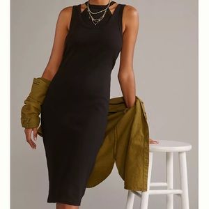 NWT layered midi tank dress black